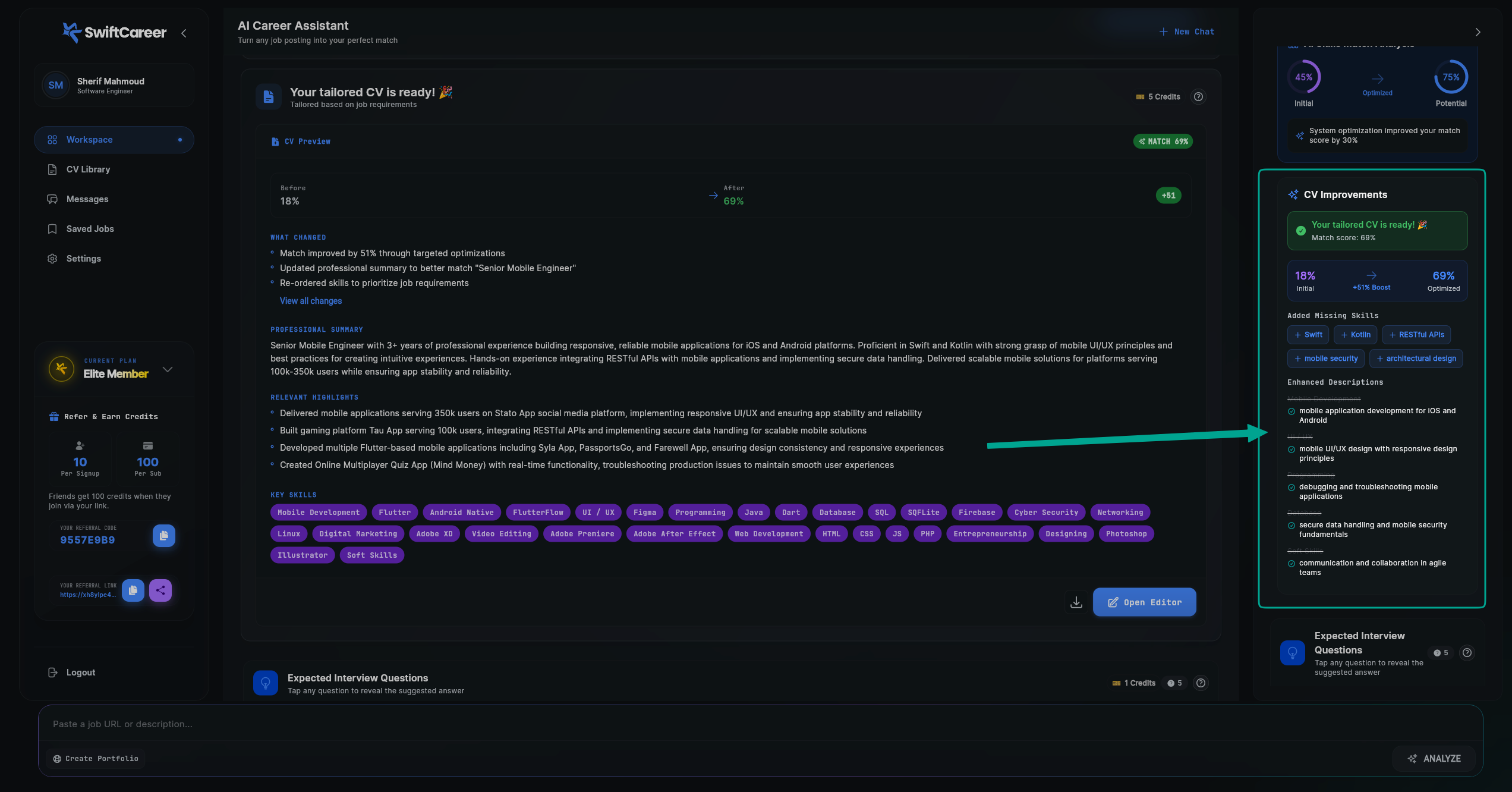 SwiftCareer Network Message - Search for Employees Button