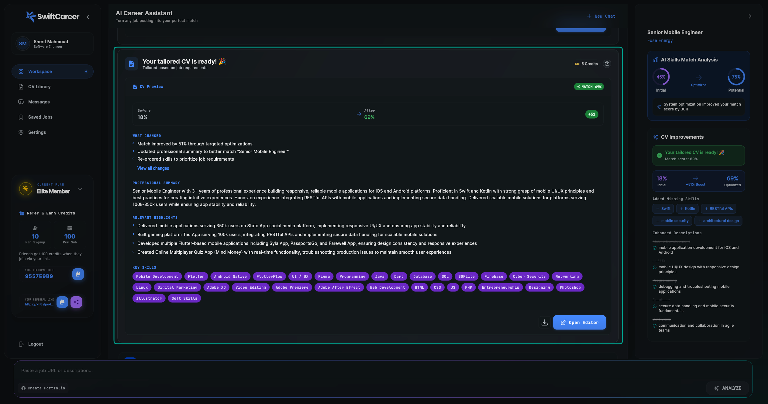 SwiftCareer Network Message - Search for Employees Button