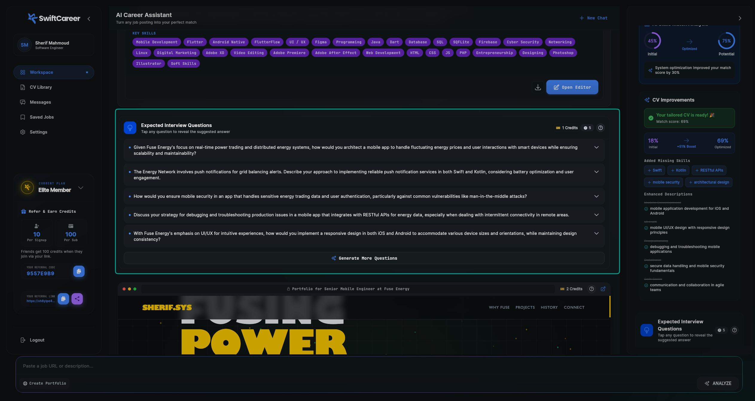 SwiftCareer Cover Letter Message