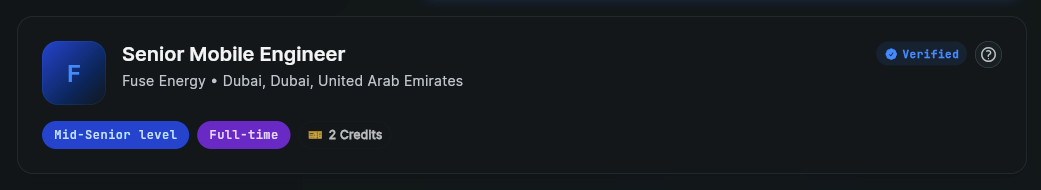 SwiftCareer Job Results Message Card - Senior Mobile Engineer at Fuse Energy