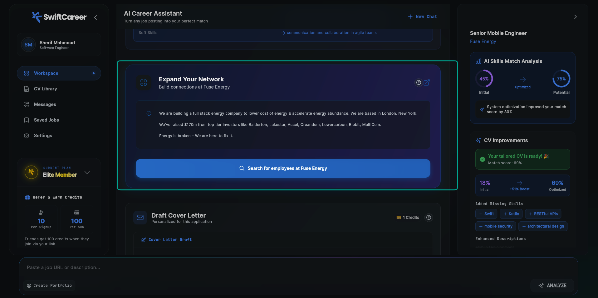 SwiftCareer Network Message