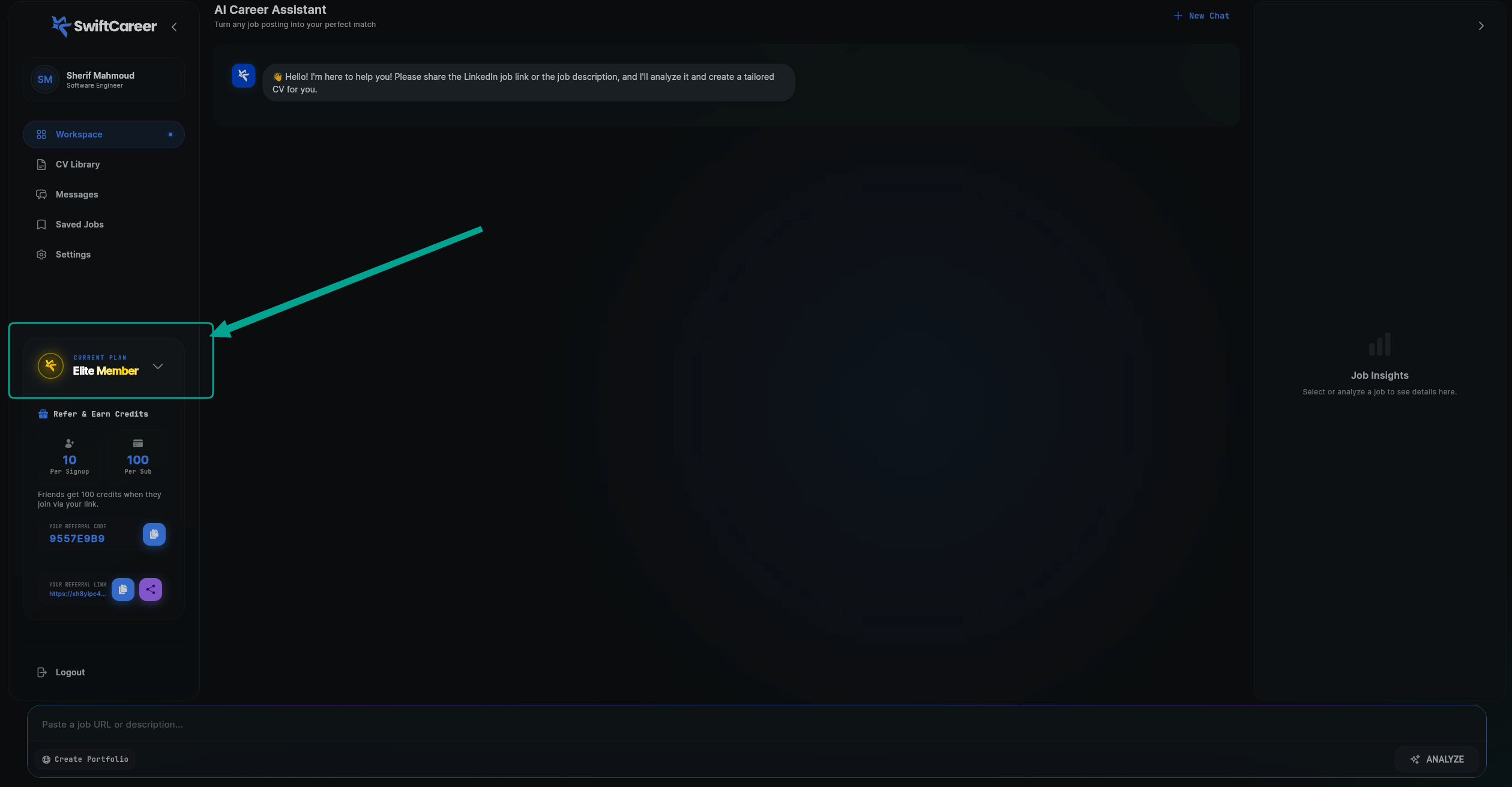 SwiftCareer Cover Letter Message